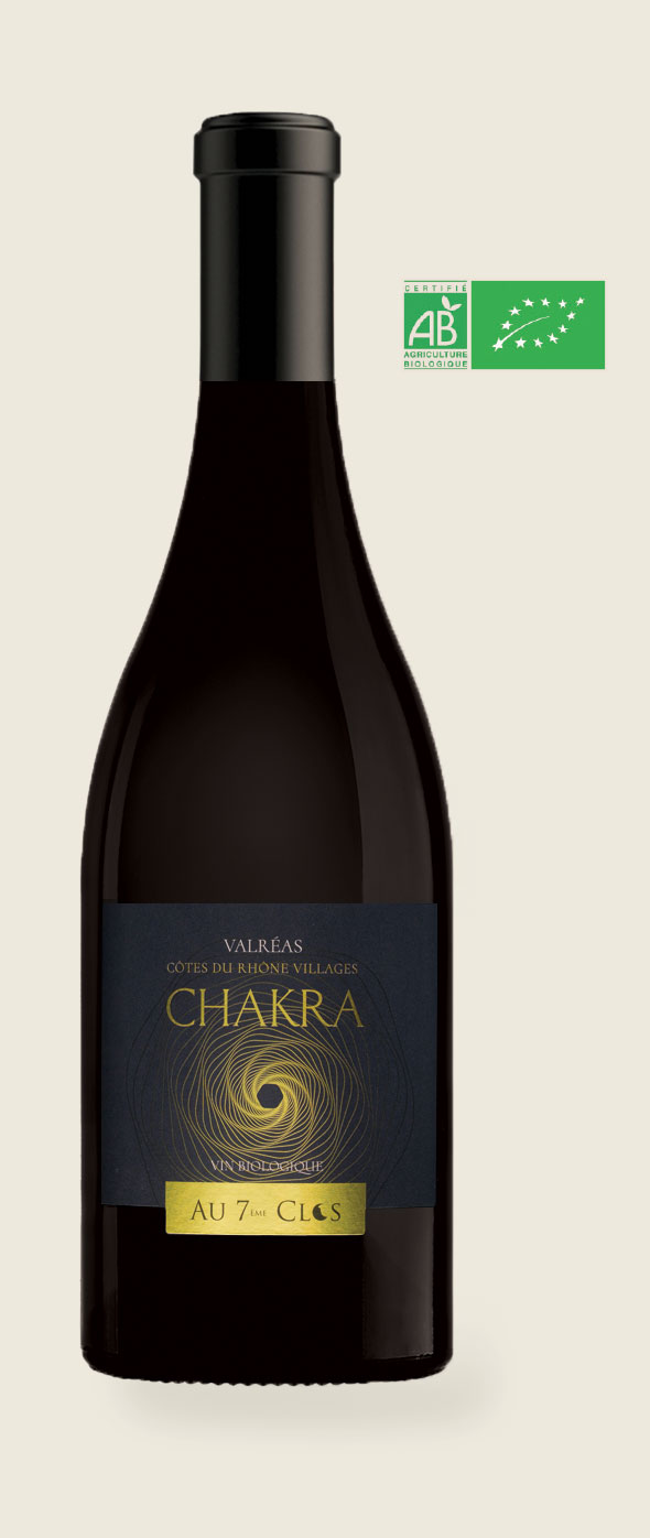 Chakra, un vin Bio, Côtes-du-Rhône Villages Valréas du Domaine Au 7ème Clos.